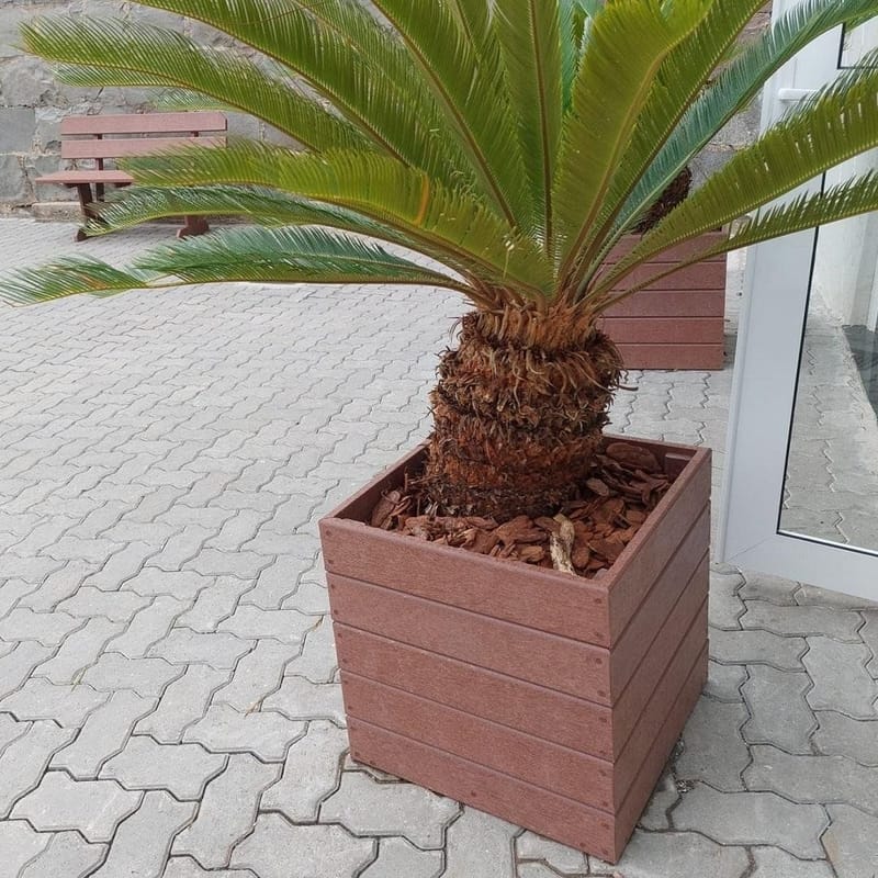 Cachepot em madeira ecológica EcoÚtil em área comum de condomínio