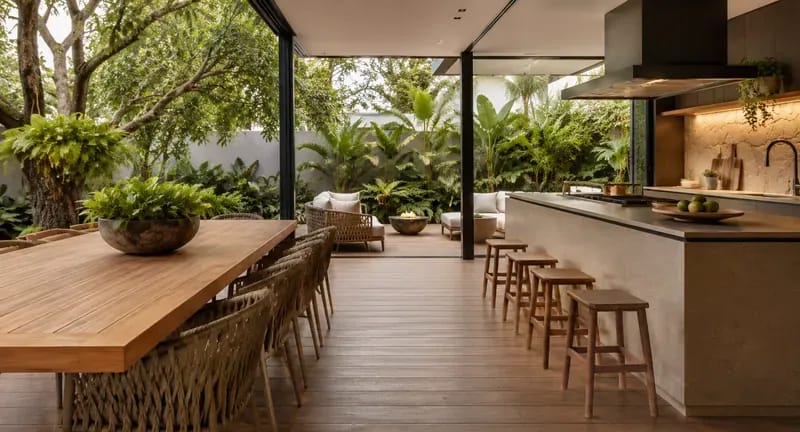 Banco de Bar Eco Móveis em madeira ecológica em área gourmet, móvel para área externa EcoÚtil