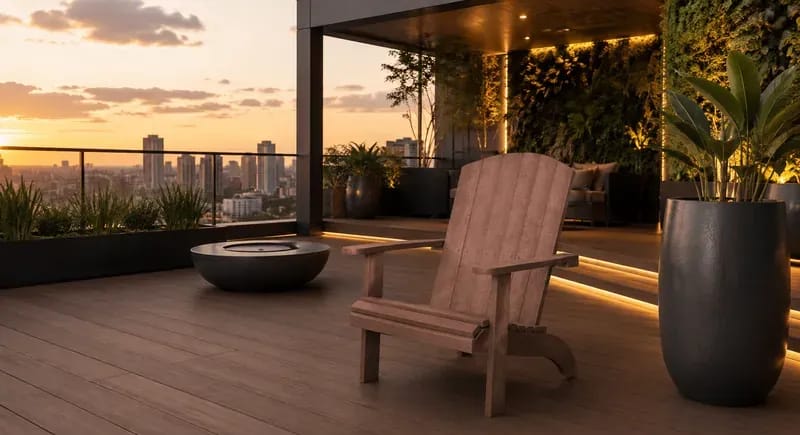 Cadeira Adirondack Eco Móveis em madeira ecológica em cobertura, móvel para área externa EcoÚtil