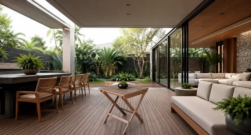 Mesa Articulada Eco Móveis em madeira ecológica em varanda, móvel para área externa EcoÚtil