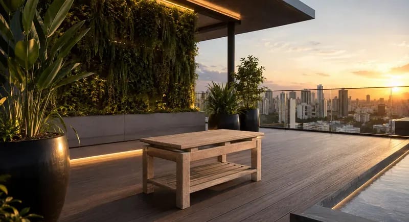 Mesa Centro Retangular Eco Móveis em madeira ecológica em terraço, móvel para área externa EcoÚtil