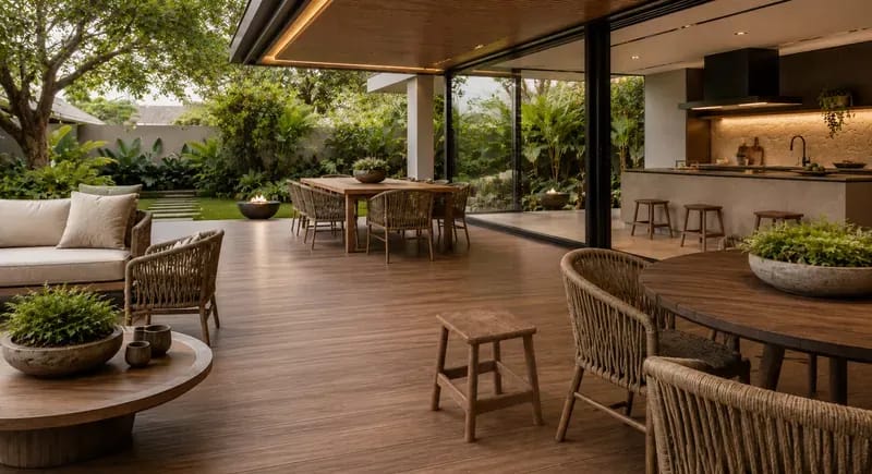 Mochinho Eco Móveis em madeira ecológica em varanda com deck, móvel para área externa EcoÚtil